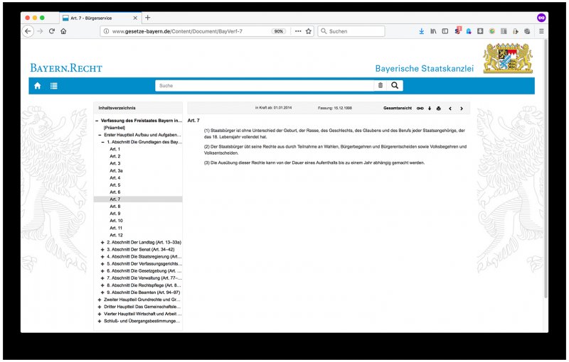 Screenshot Bay. Verfassung Art. 7 (1)